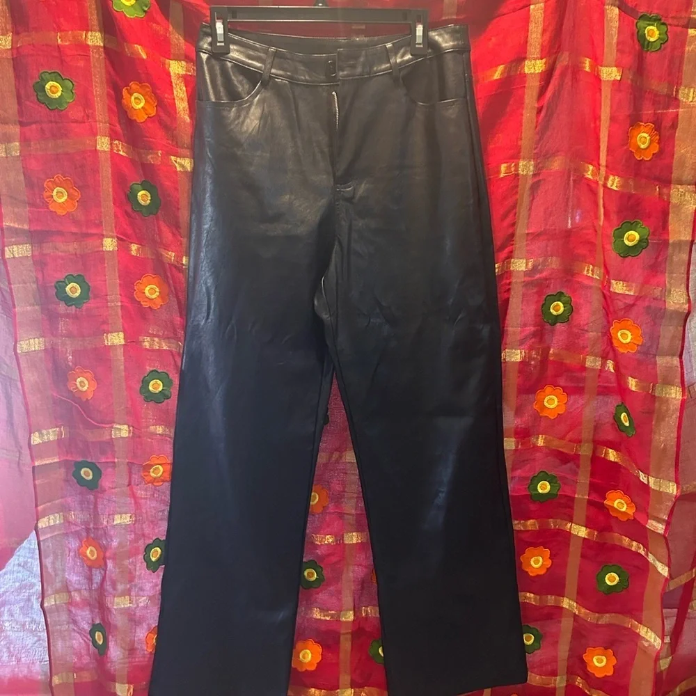 Anthropologie Le Lis Black Vegan Leather Wide-Leg Pants Medium - Picture 2 of 6